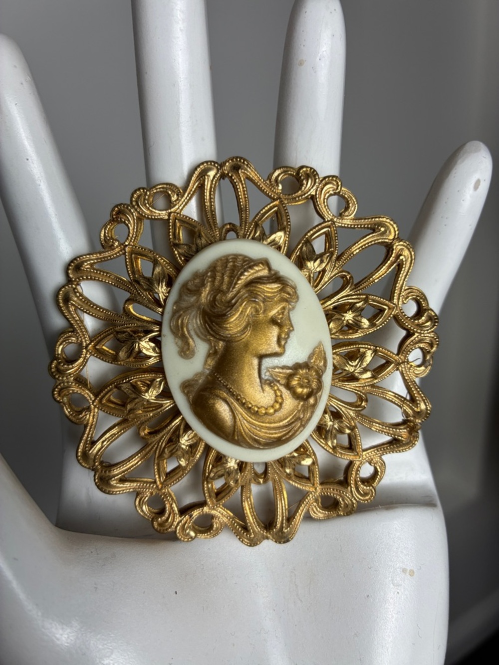 Gold and Ivory Cameo Brooch - Classic Women's Jewelry